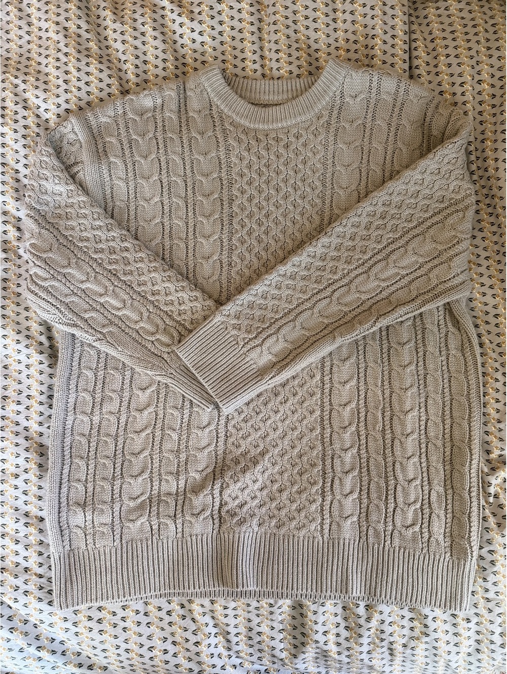 Gray Cable Knit Sweater with Textured Pattern